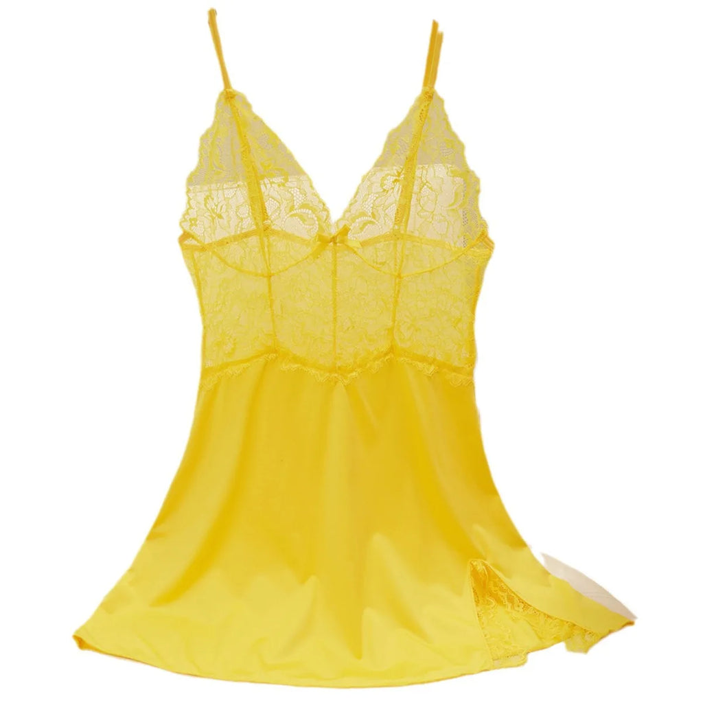 Soft Pink Sheer Lace Chemise with Plunging V-Neckline and Flowing Skirt