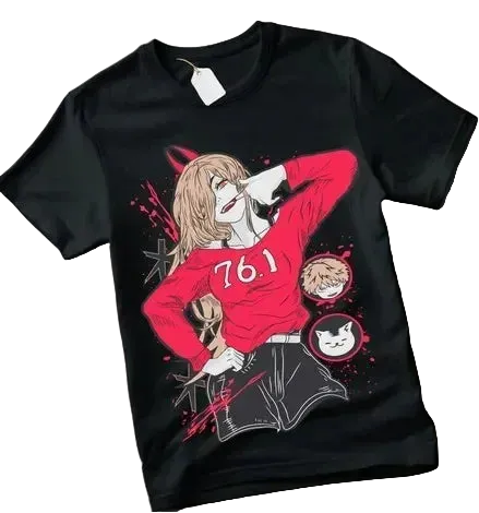 Anime-Inspired Gothic Graphic Streetwear Tee With Retro Punk Artwork Design