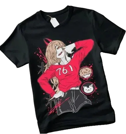 Anime-Inspired Gothic Graphic Streetwear Tee With Retro Punk Artwork Design