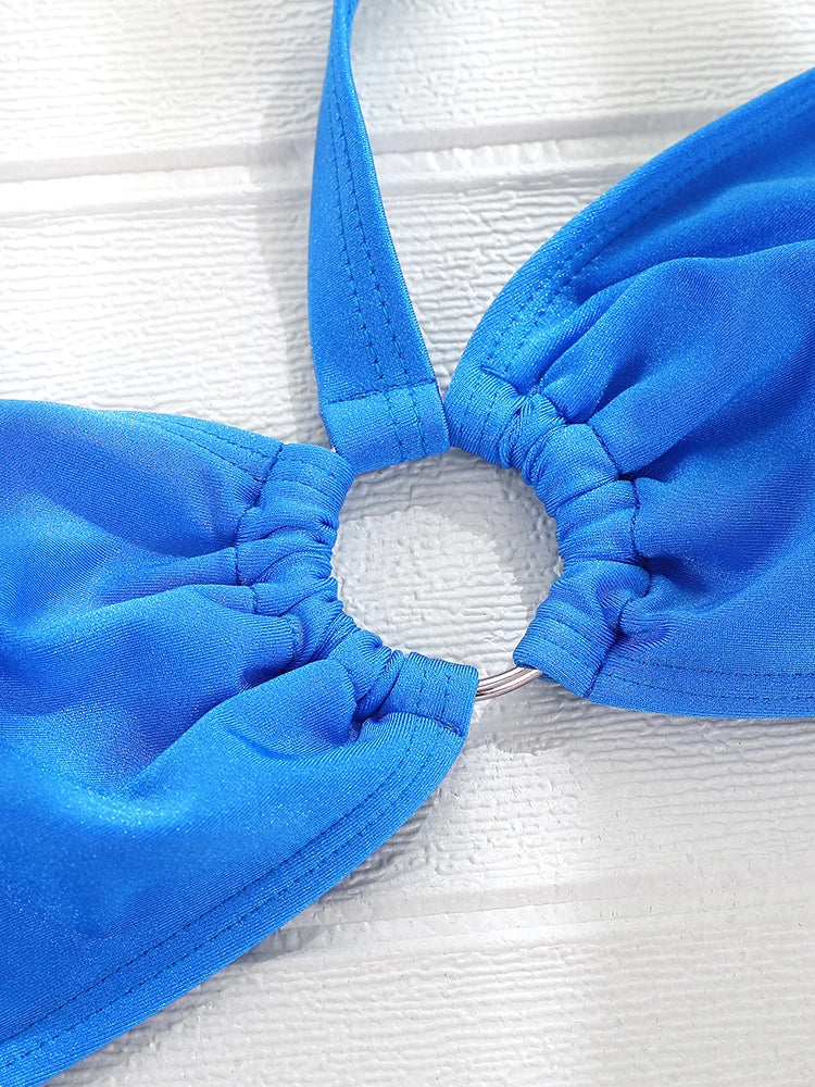 Vibrant Blue Asymmetric One-Shoulder Bikini with O-Ring Detail