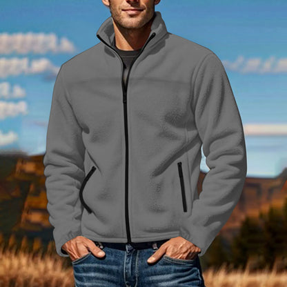 Men's Full Zip Fleece Jacket with Stand Collar for Everyday Outdoor Streetwear Layering