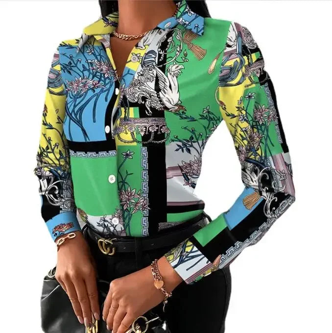 Bold Baroque Chain Print Slim-Fit Button-Down Blouse