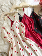 Three-Piece Heart Print Camisole Sleepwear Set with Matching Robe and Coordinated Shorts, Feminine Sleeveless Loungewear Ensemble