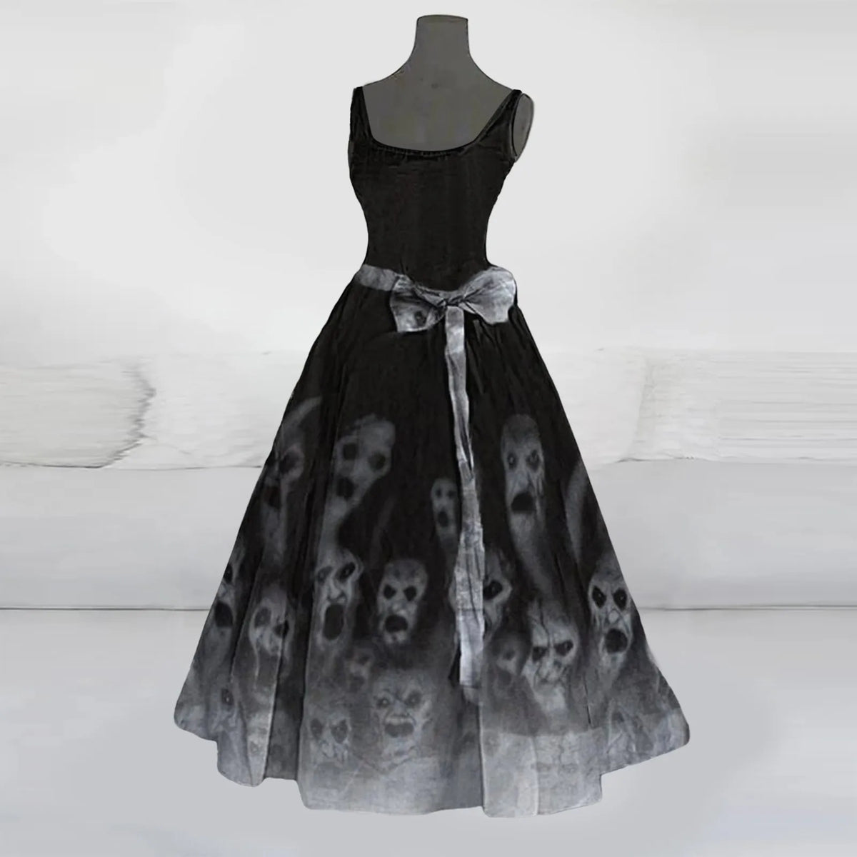 Halloween Splatter Print Flared Swing Dress with Waist Bow
