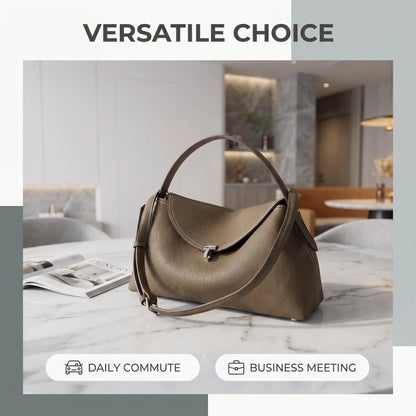 Minimalist Genuine Leather Crescent Shoulder Bag with Soft Structured Silhouette