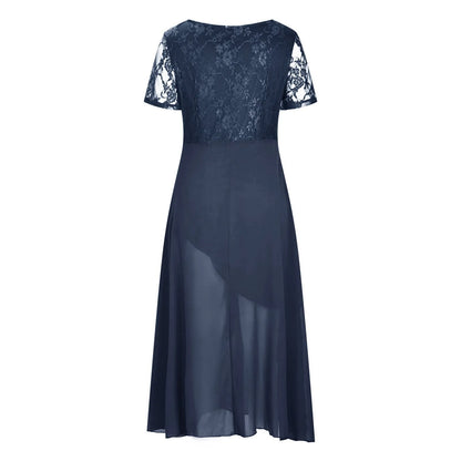 Elegant Lace Bodice Flowing Chiffon Alternative Fashion Midi Dress