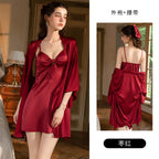 Elegant White Satin-Finish Slip Dress with Front Knot Detail and Side Slit