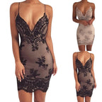 Deep V-Neck Embellished Bodycon Mini Dress with Sleek Fitted Design