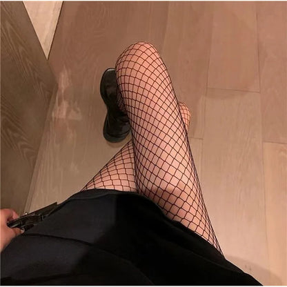 Large Mesh Fishnet Tights with Stretch Construction for Contemporary Alternative Streetwear Looks