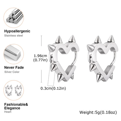 Gothic Heart Hoop Earrings with Rivet Inspired Alternative Fashion Details