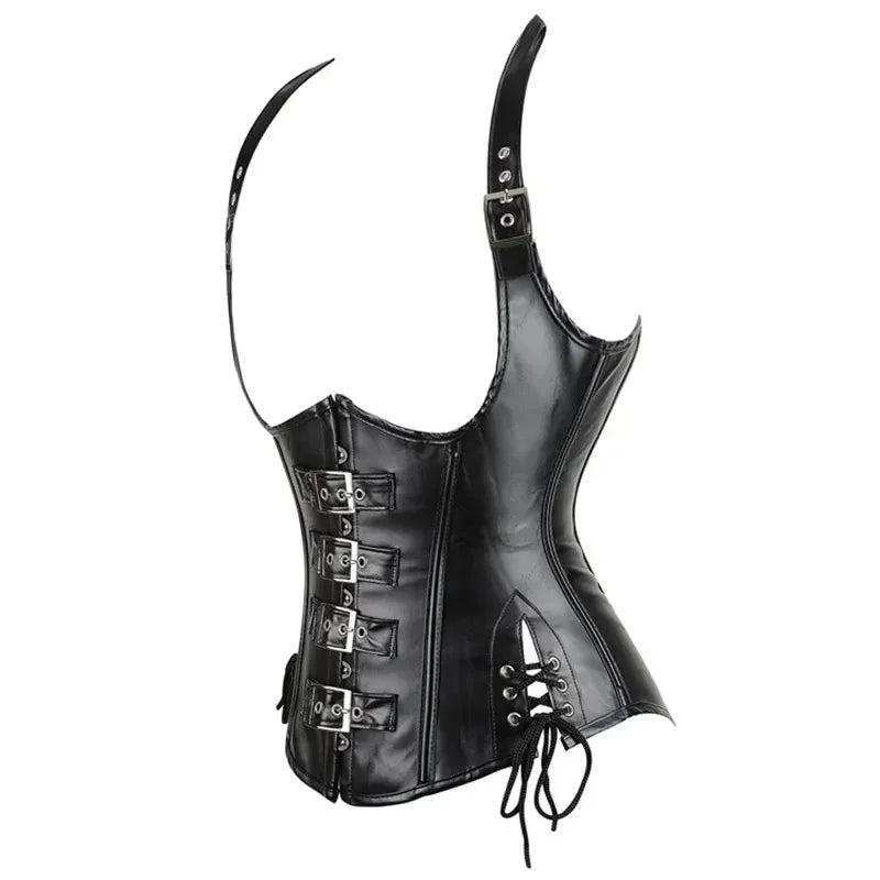 Olive Green Steampunk Underbust Corset with Metallic Hardware and Ribbon Tie Accents