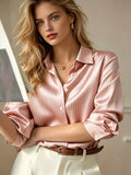 Radiant Golden Yellow Satin-Finish Blouse with Subtle Vertical Stripes