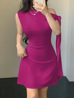 One Shoulder Mini Dress with Draped Detail and Elegant Asymmetrical Silhouette
