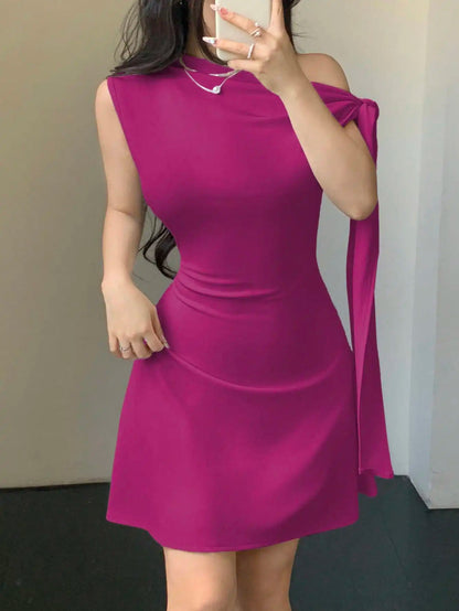 One Shoulder Mini Dress with Draped Detail and Elegant Asymmetrical Silhouette