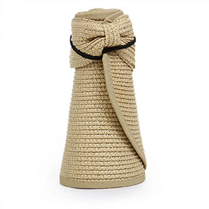 Foldable Wide Brim Straw Visor Hat with Open Top Design for Beach and Summer Travel