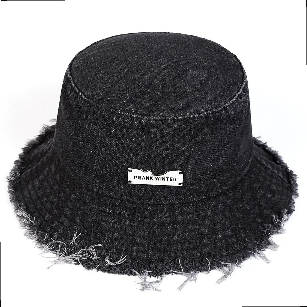 Distressed Denim Bucket Hat Frayed Brim Casual Streetwear Fisherman Outdoor Cap