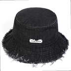Distressed Denim Bucket Hat Frayed Brim Casual Streetwear Fisherman Outdoor Cap