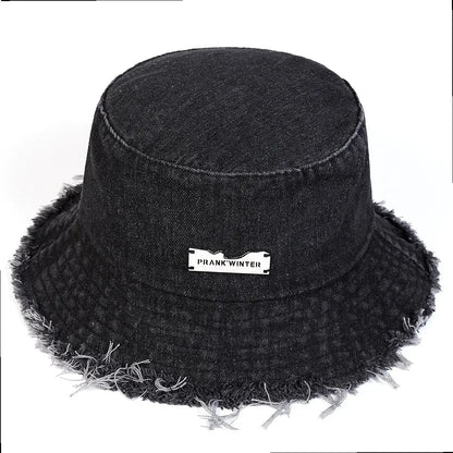 Distressed Denim Bucket Hat Frayed Brim Casual Streetwear Fisherman Outdoor Cap