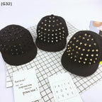 Studded Flat Brim Baseball Cap with Decorative Rivet Details for Y2K Streetwear Fashion