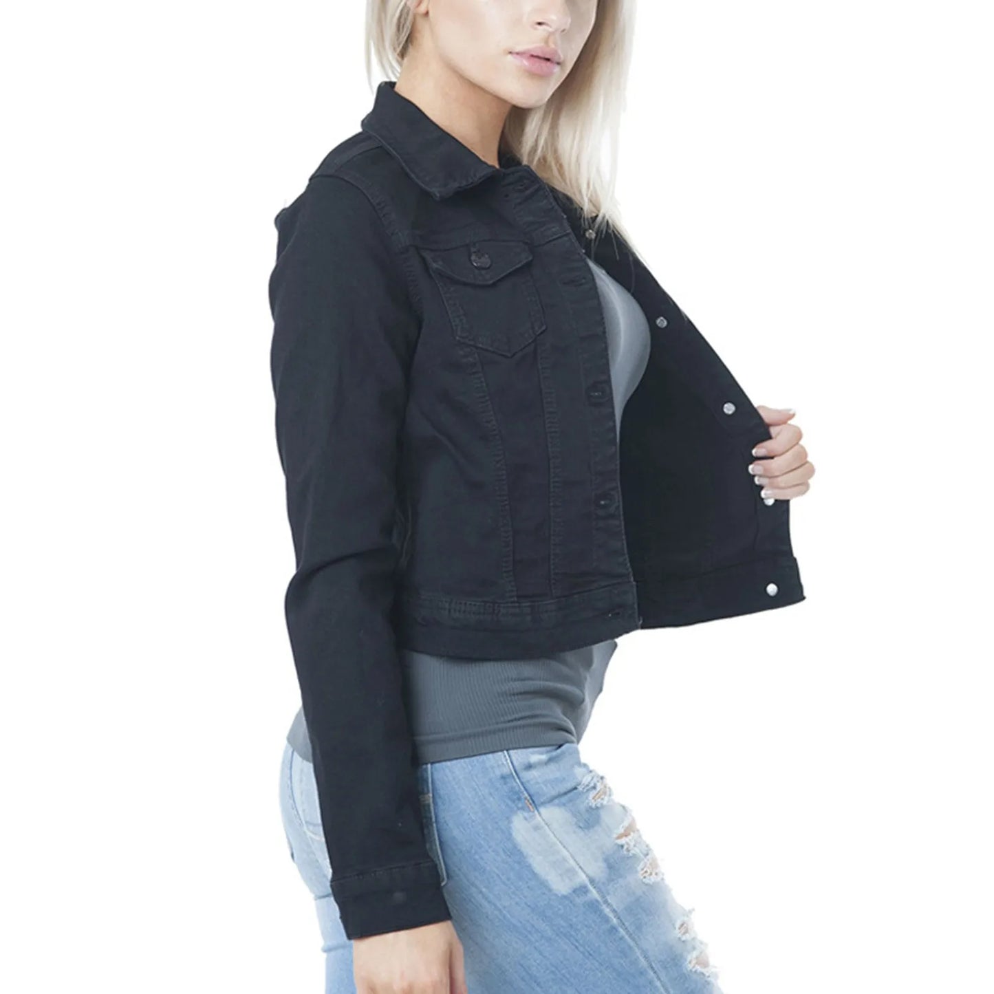 Classic Cropped Denim Style Jacket with Structured Casual Streetwear Fit