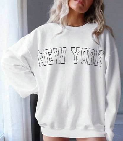 Women's Oversized Embroidered Crew Neck Sweatshirt with Drop Shoulders for Modern Streetwear Fashion
