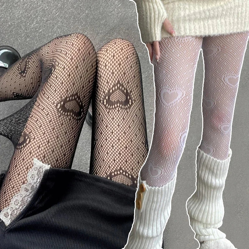 Heart And Floral Mesh Fishnet Pantyhose Delicate Alternative Fashion Tights