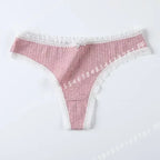 Women’s Delicate Lace Low-Rise Thong with Floral-Style Trim, Minimal G-String Silhouette and Solid Color Design