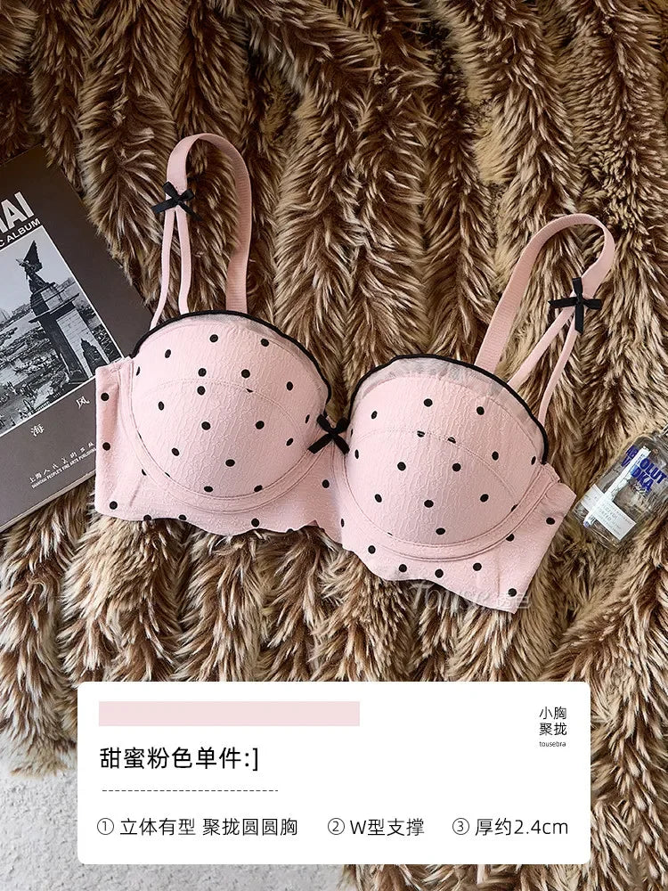 Graphic Dot Print Demi Bra and Matching Contrast-Trim Panty Set