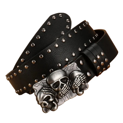 Skull Buckle Studded Belt for Gothic, Punk and Alternative Streetwear Fashion