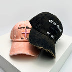 Vintage Embroidered Adjustable Cotton Baseball Cap with Distressed Finish for Casual Streetwear Fashion