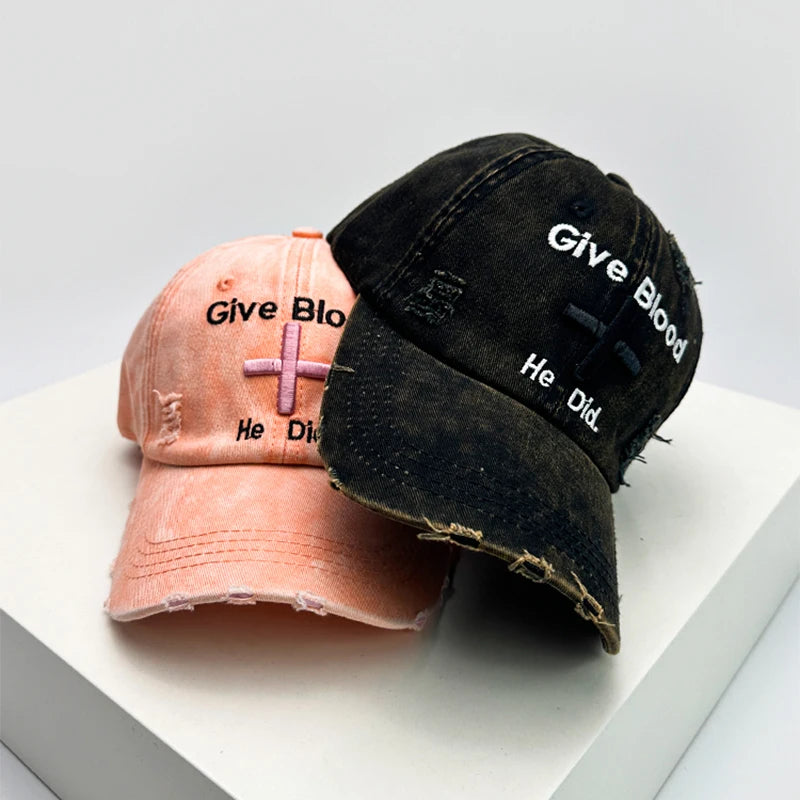 Vintage Embroidered Adjustable Cotton Baseball Cap with Distressed Finish for Casual Streetwear Fashion
