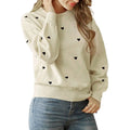 Women's Heart Pattern Relaxed Fit Knit Pullover Streetwear Sweater