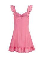 Ruffle Strap A-Line Mini Dress with Ruched Bodice and Flowy Hem