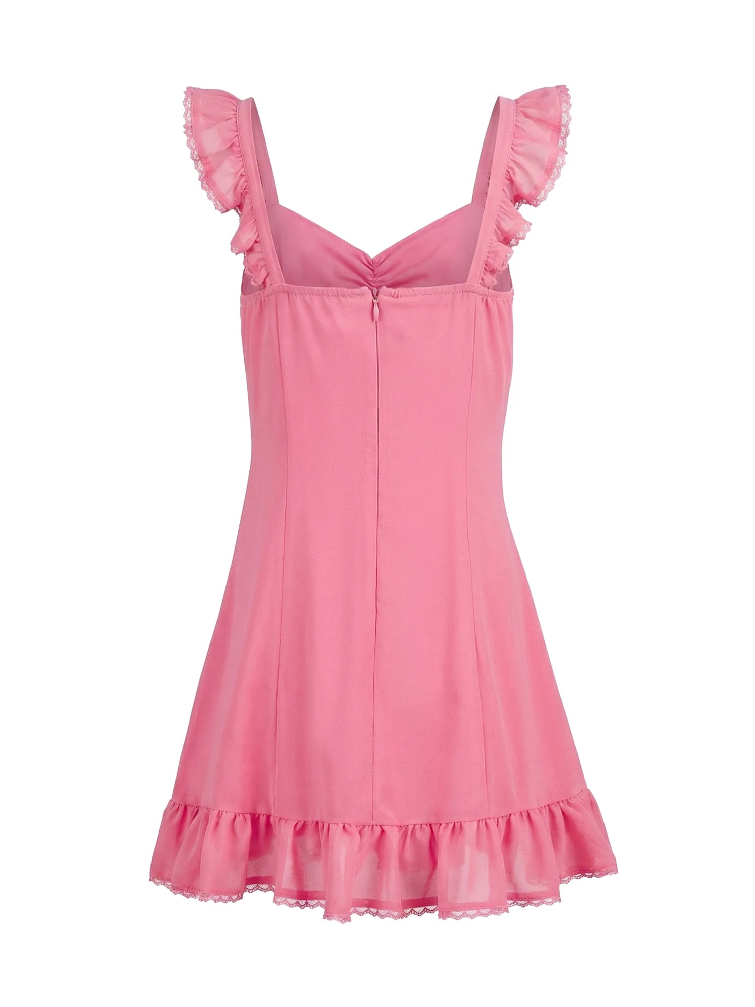 Ruffle Strap A-Line Mini Dress with Ruched Bodice and Flowy Hem