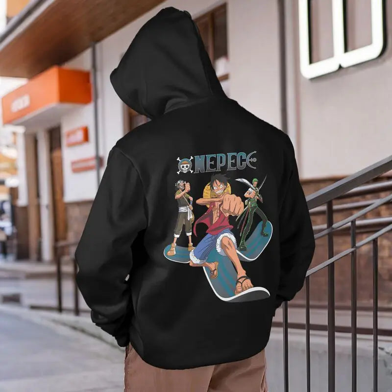Retro Anime Streetwear Hoodie with Vintage Manga Graphic Artwork