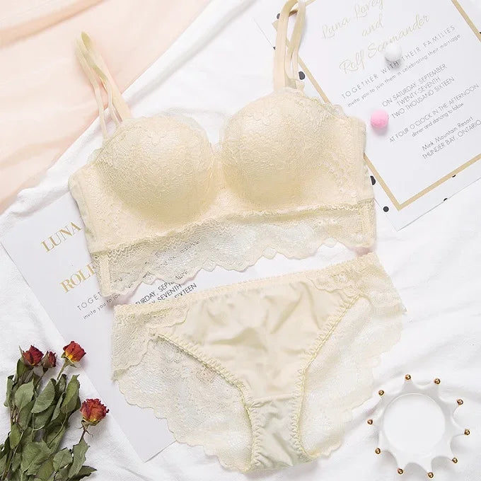 Rich Burgundy Scalloped Lace Wire-Free Push-Up Bralette Set