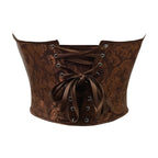 Regal Brown Floral Brocade Strapless Corset with Plunging Sweetheart Neckline