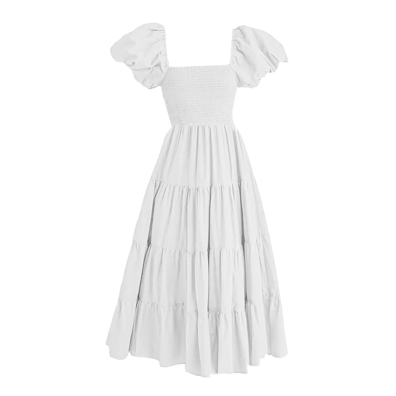 Square Neck Midi Dress with Puff Sleeves and Open Back Design