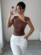 Asymmetrical One-Shoulder Crop Top with Slim Fit Minimalist Streetwear Summer Style