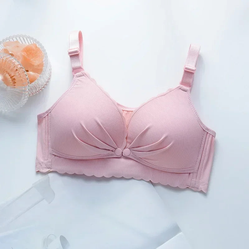 Seamless Wire-Free Nursing Bra with Scalloped Edges and Front-Drop Clips