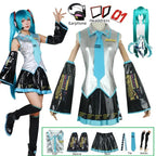 Metallic Silver and Black Futuristic Idol Uniform with Pleated Skirt and Blue Tie