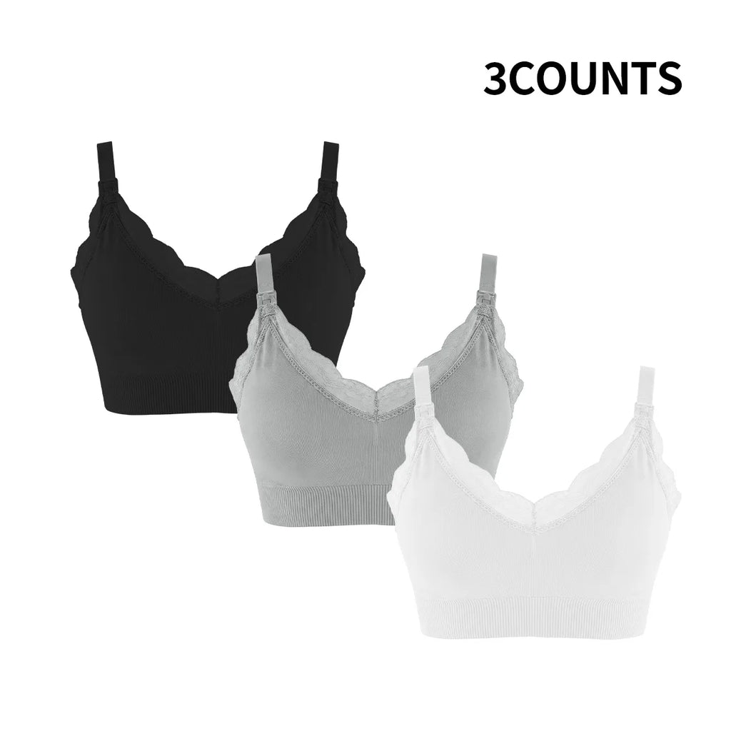 Wire-Free Seamless Nursing Bra with Delicate Scalloped Lace Trim