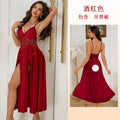 Ethereal White Lace Maxi Nightgown with Plunging Neckline and Dramatic Double-Slit Skirt