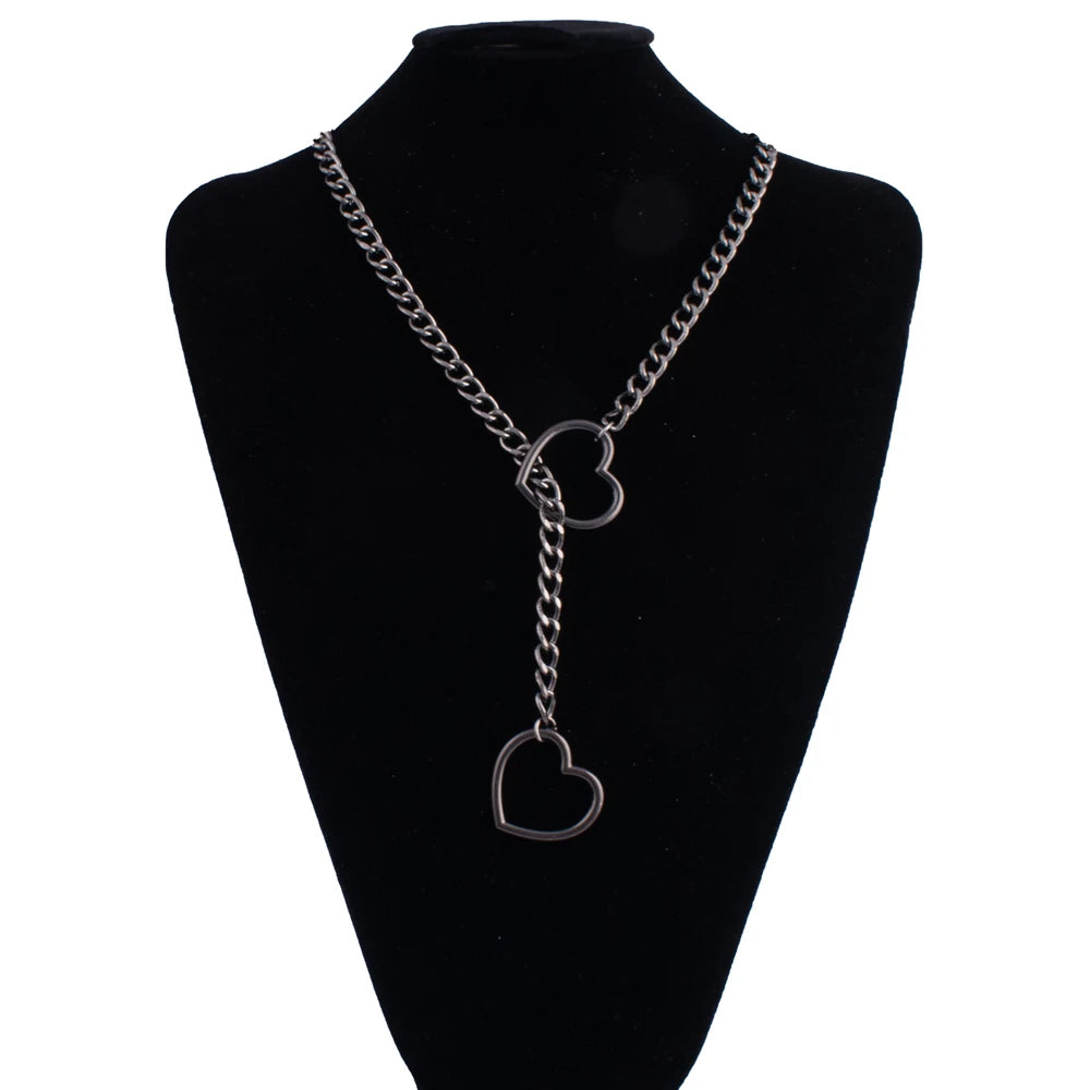 Heart Lariat Chain Necklace for Gothic Punk and Dark Feminine Fashion
