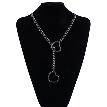 Heart Lariat Chain Necklace for Gothic Punk and Dark Feminine Fashion