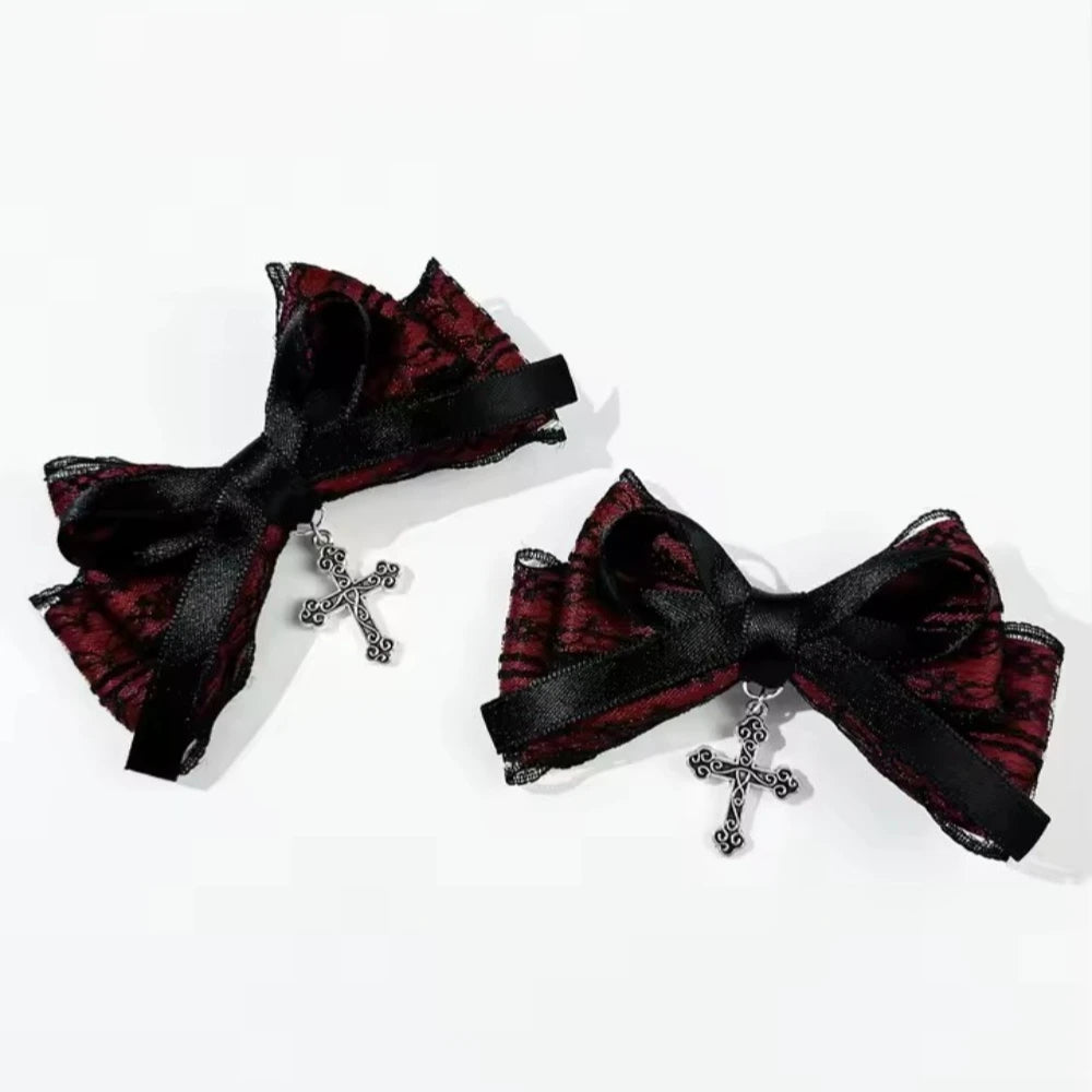 Gothic Plaid Bow Hair Clip Dark Romantic Alternative Statement Accessory