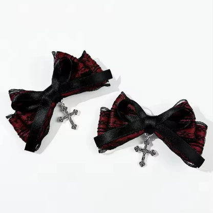 Gothic Plaid Bow Hair Clip Dark Romantic Alternative Statement Accessory