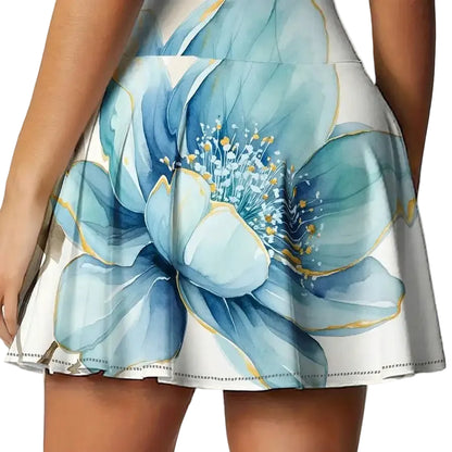 High Waist Floral Print Skort with Pocket Detail A-Line Silhouette