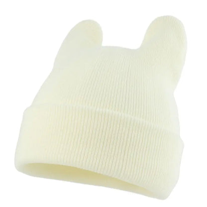Cute Cat Ear Acrylic Knit Beanie for Playful Streetwear Casual Winter Everyday Fashion Style