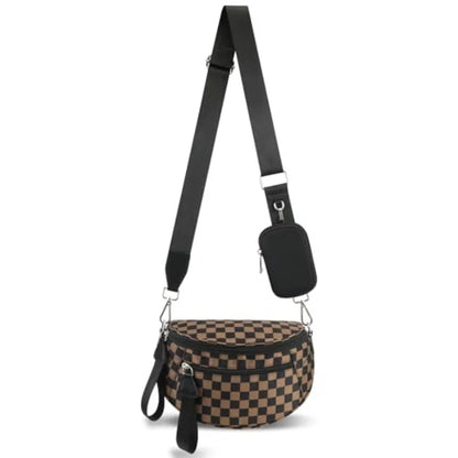Checkered Crossbody Belt Bag with Adjustable Strap Everyday Travel Design